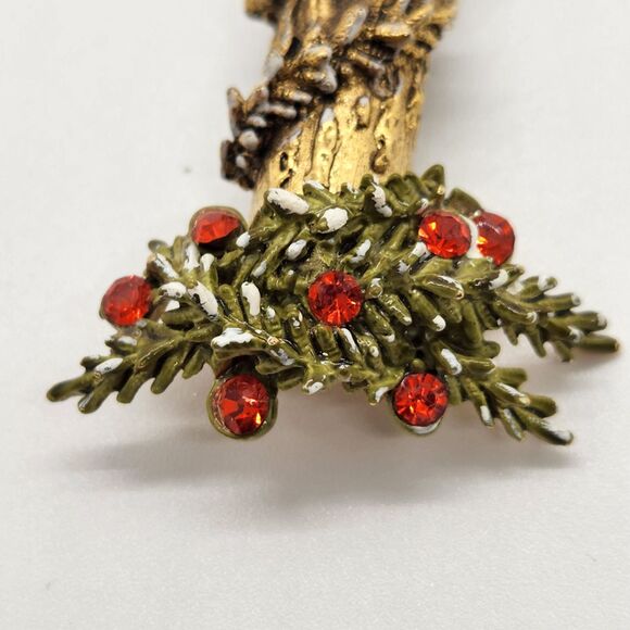 Christmas Candle Pin Red Rhinestone Enamel Brooch Mode-Art Vtg Costume Jewelry - Picture 2 of 6